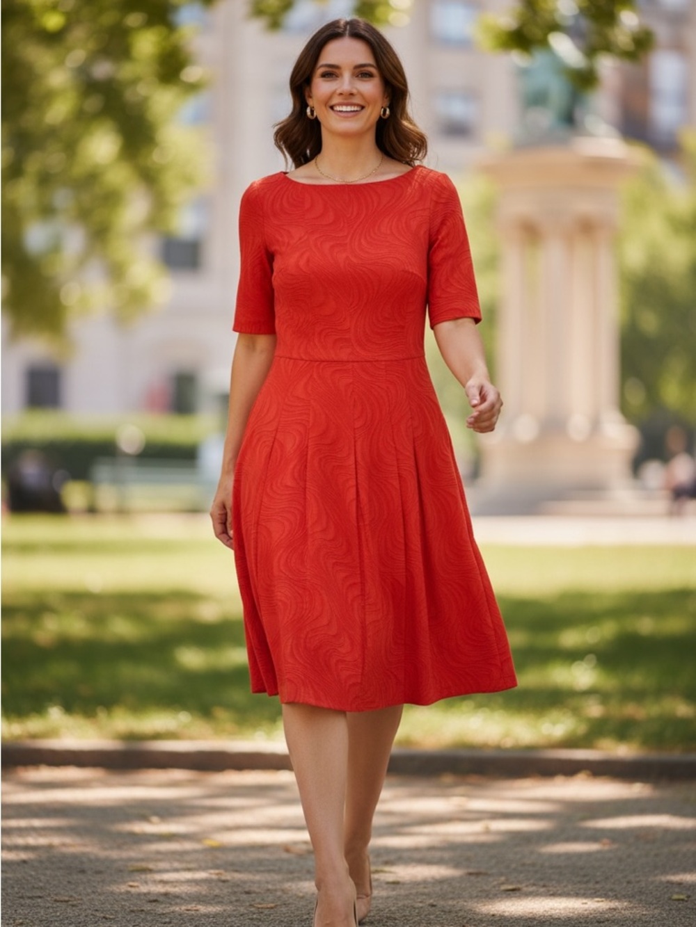 Gabby Skye Vibrant Red Textured Midi Dress, Size 6